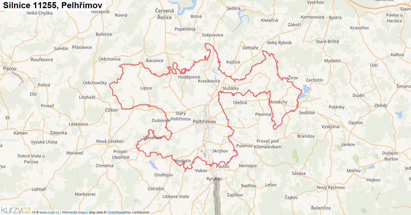 Pelhřimov, Silnice 11255 - Mapa