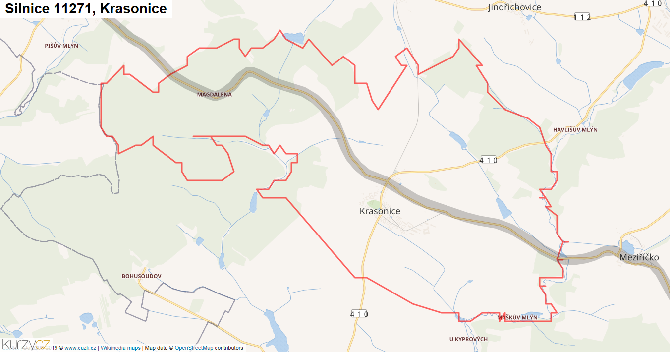 Krasonice, Silnice 11271 - Mapa