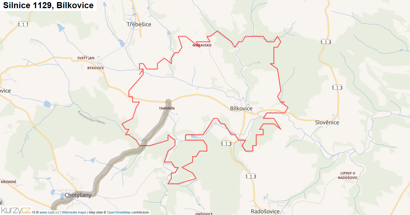 Bílkovice, Silnice 1129 - Mapa