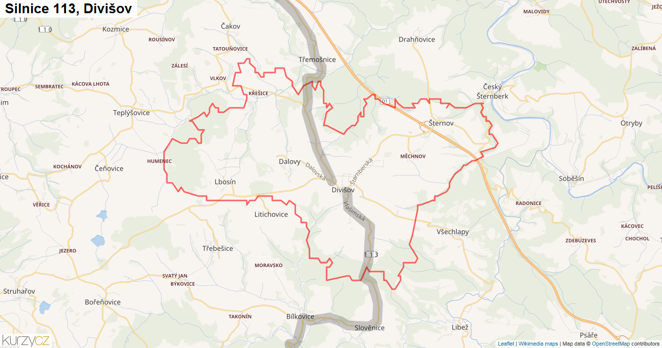 Divišov, Silnice 113 - Mapa
