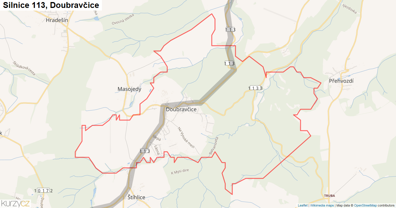 Doubravčice, Silnice 113 - Mapa
