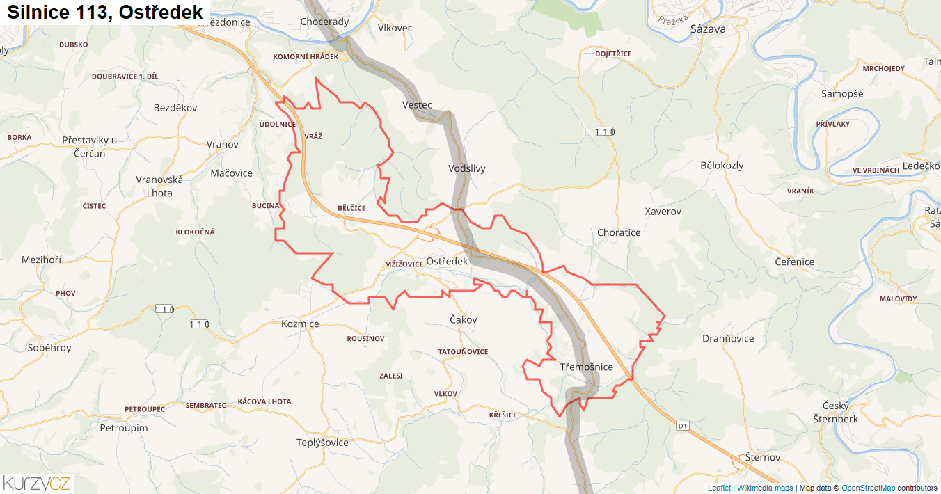 Ostředek, Silnice 113 - Mapa