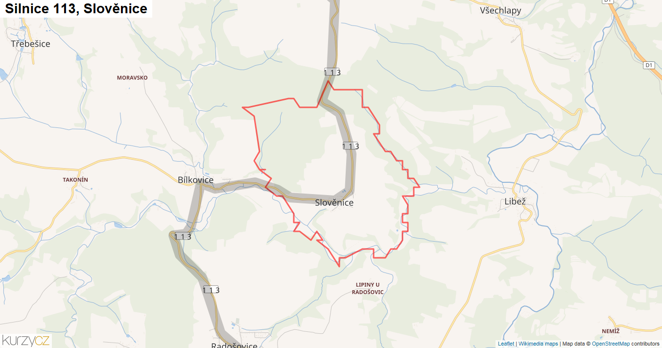 Slověnice, Silnice 113 - Mapa