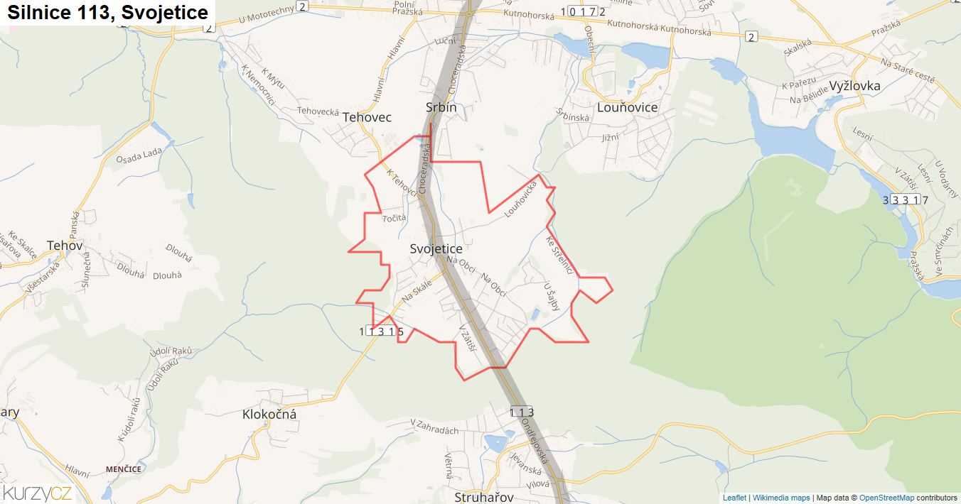 Svojetice, Silnice 113 - Mapa
