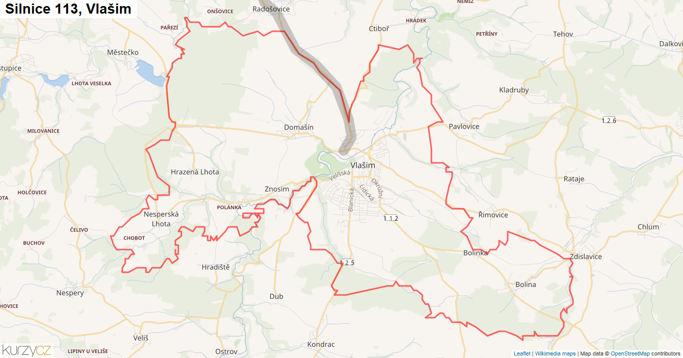 Vlašim, Silnice 113 - Mapa