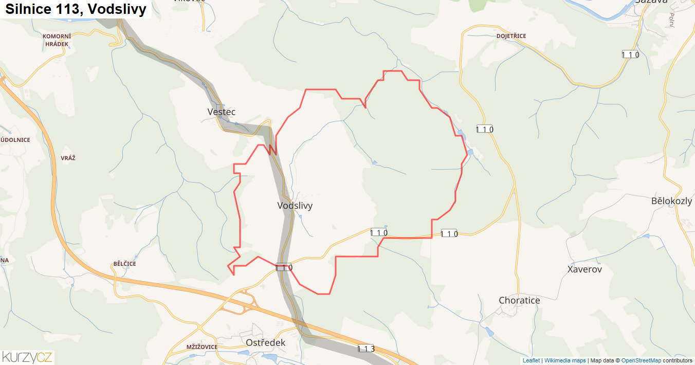 Vodslivy, Silnice 113 - Mapa
