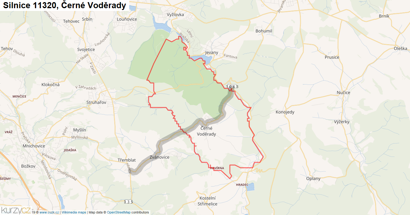 Černé Voděrady, Silnice 11320 - Mapa
