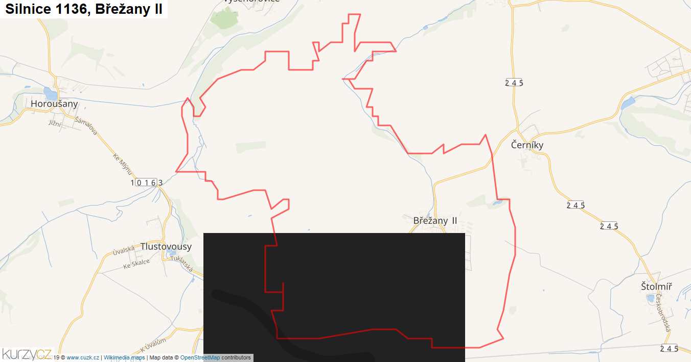 Břežany II, Silnice 1136 - Mapa