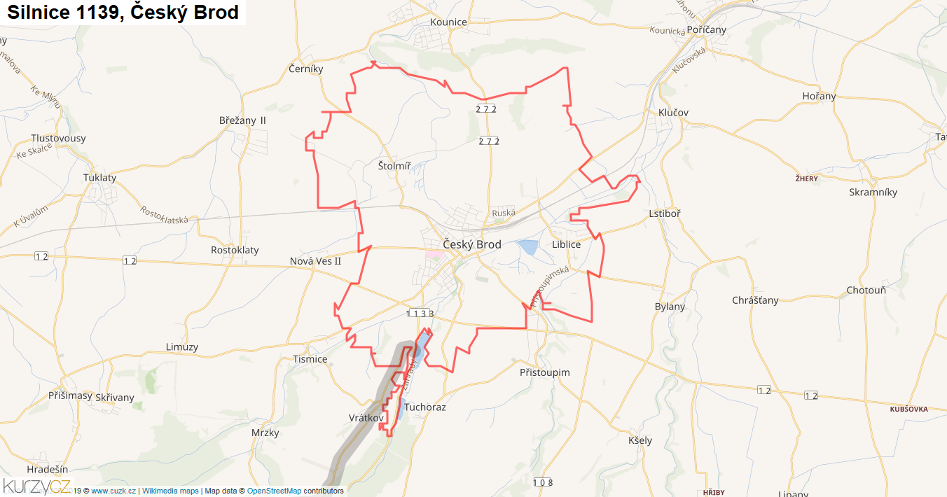 Český Brod, Silnice 1139 - Mapa