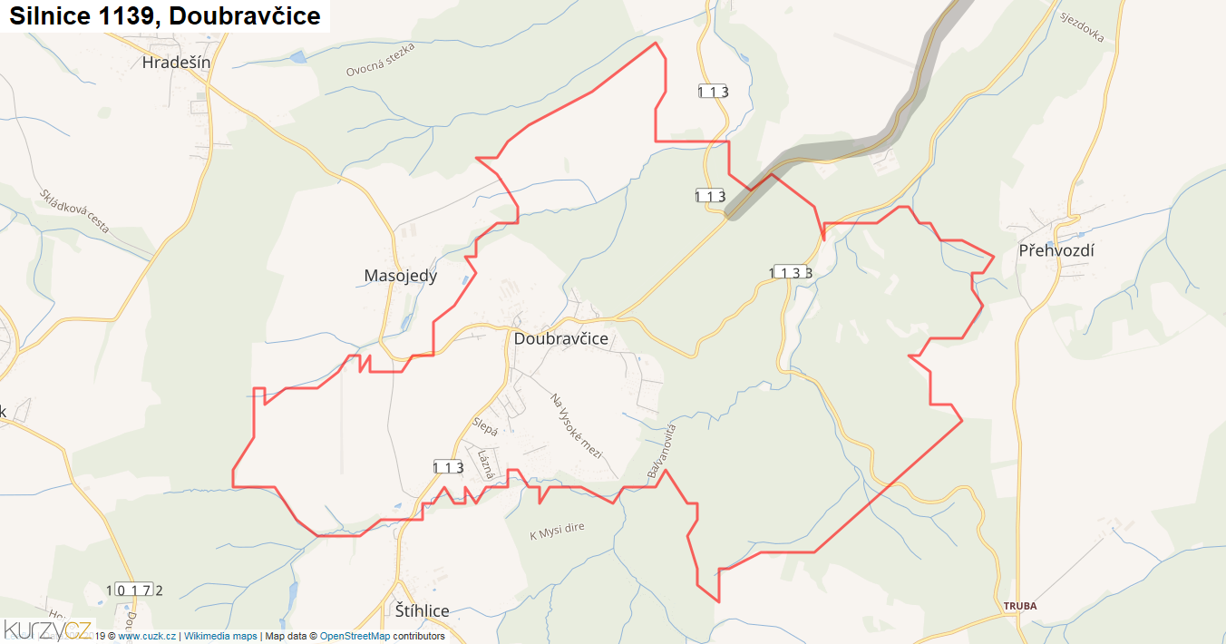 Doubravčice, Silnice 1139 - Mapa