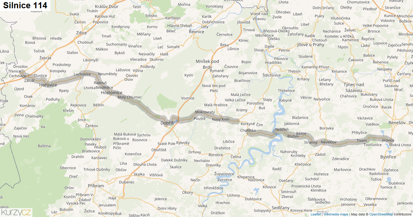 Silnice 114 - mapa Silnice 114