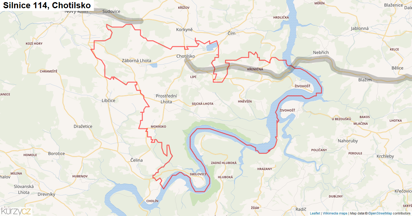 Chotilsko, Silnice 114 - Mapa