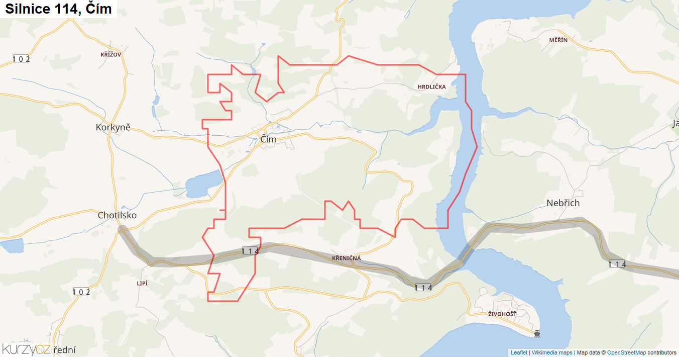 Čím, Silnice 114 - Mapa