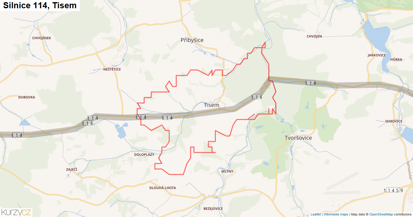 Tisem, Silnice 114 - Mapa