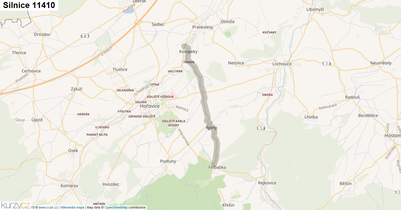 Silnice 11410 - mapa Silnice 11410