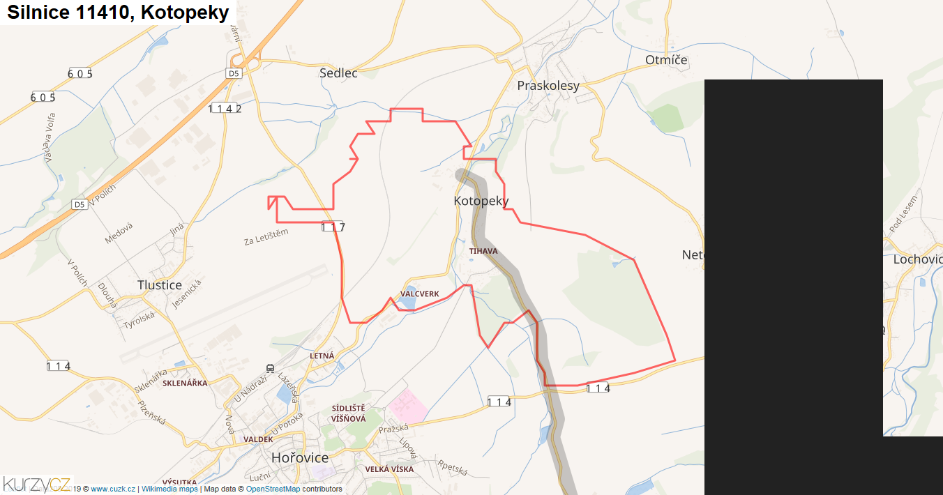 Kotopeky, Silnice 11410 - Mapa