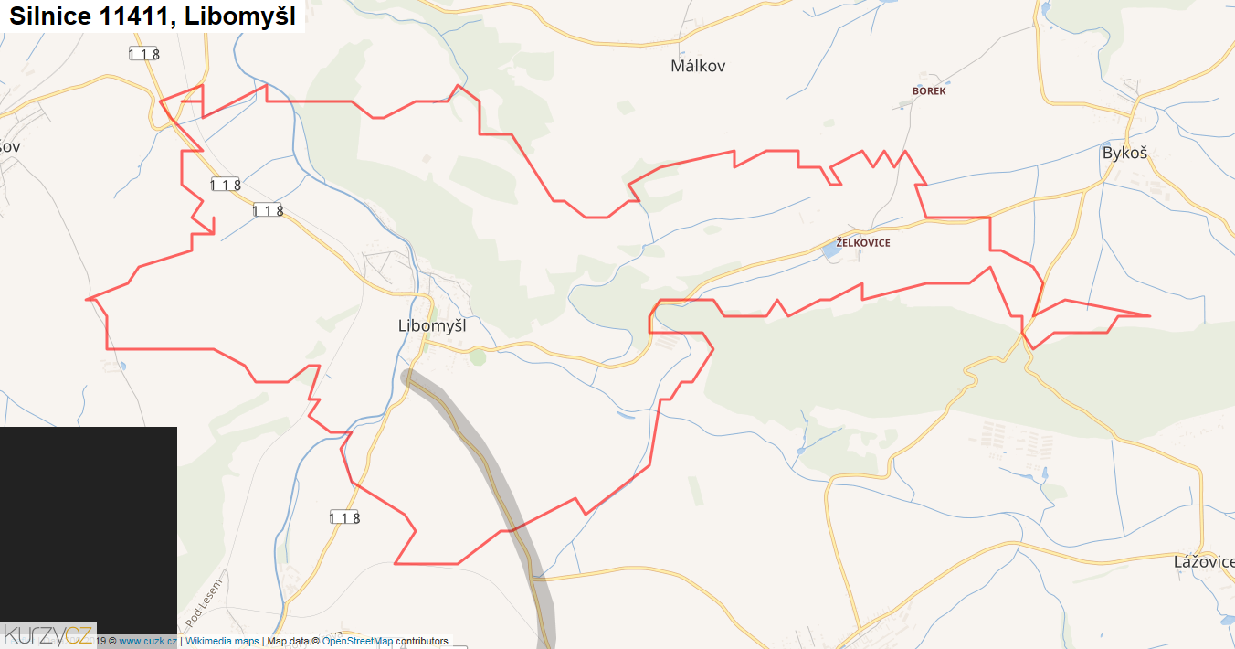 Libomyšl, Silnice 11411 - Mapa