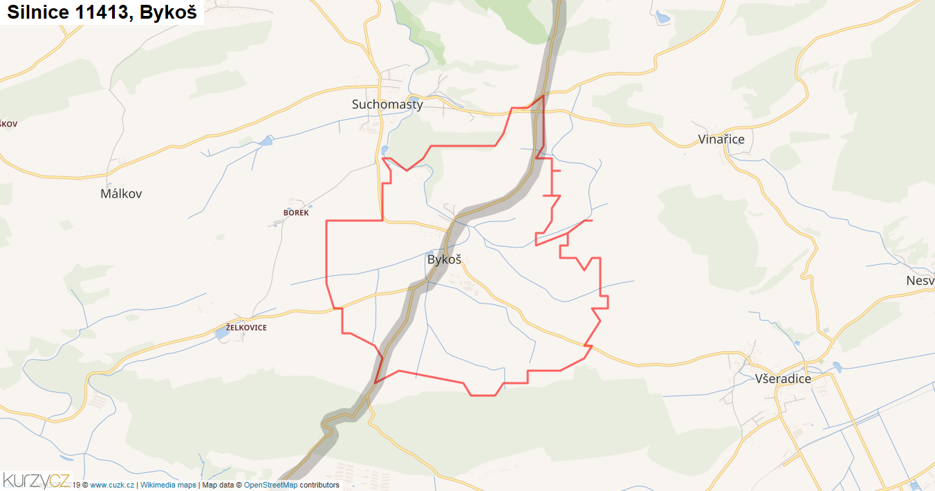 Bykoš, Silnice 11413 - Mapa