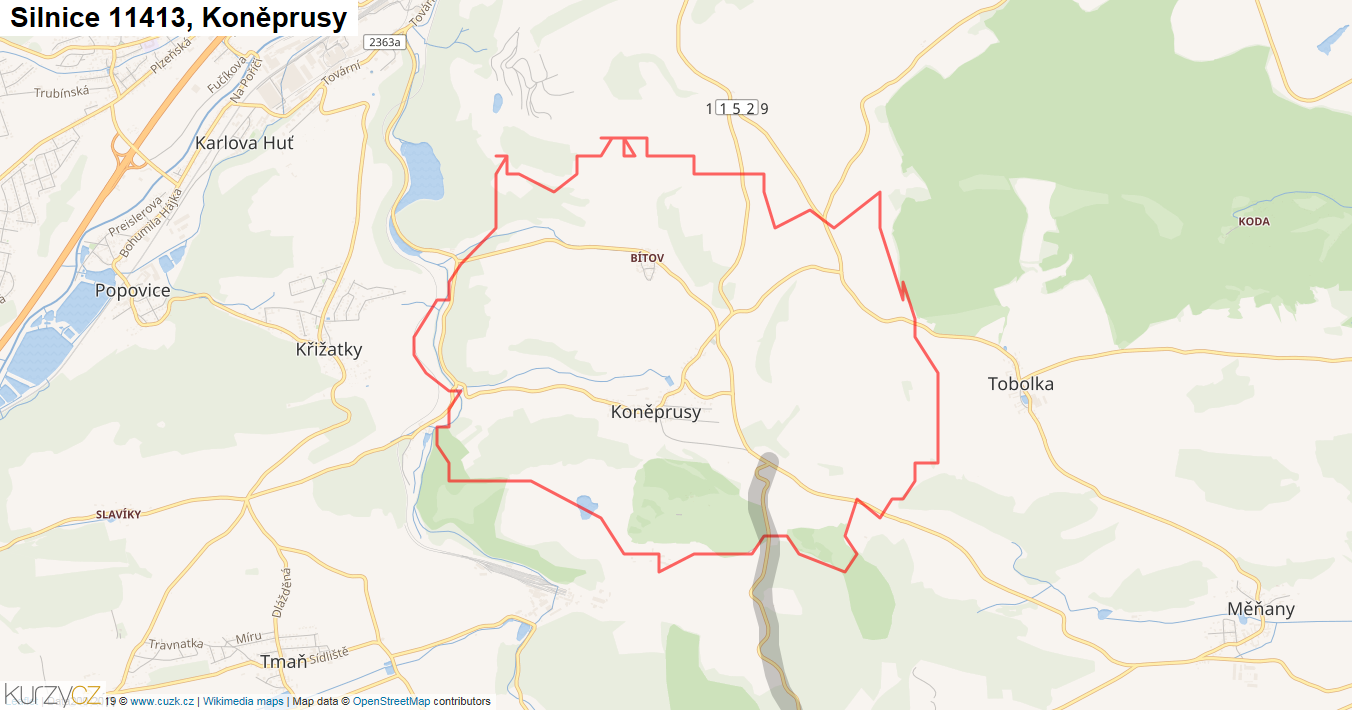 Koněprusy, Silnice 11413 - Mapa