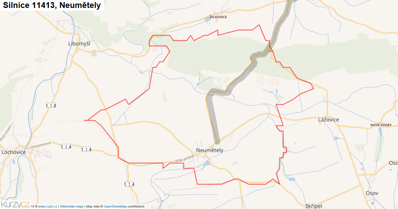 Neumětely, Silnice 11413 - Mapa