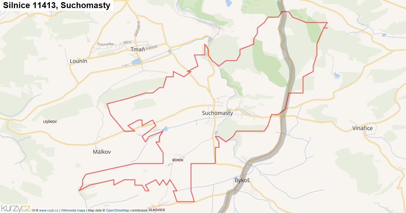 Suchomasty, Silnice 11413 - Mapa