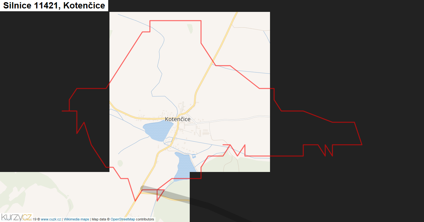 Kotenčice, Silnice 11421 - Mapa