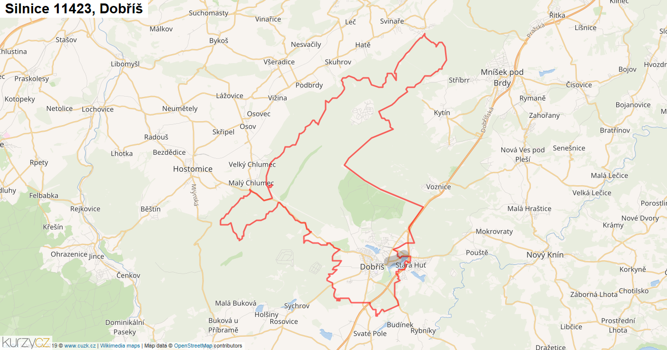 Dobříš, Silnice 11423 - Mapa