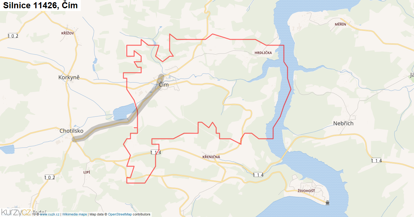 Čím, Silnice 11426 - Mapa