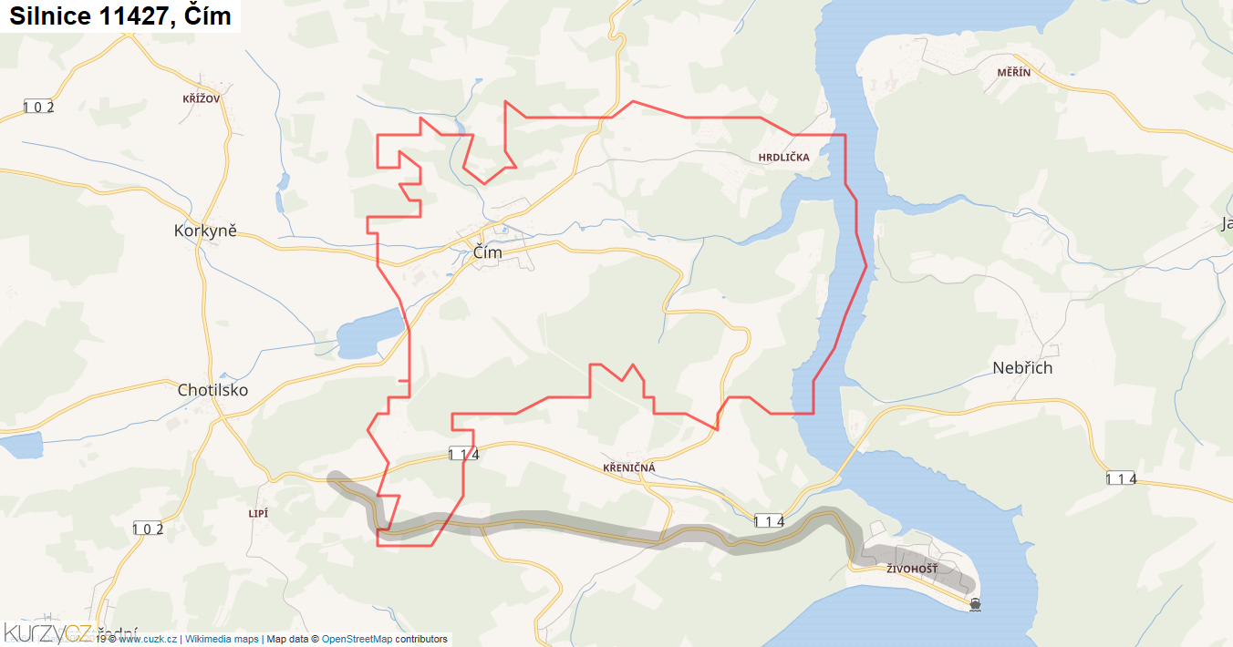 Čím, Silnice 11427 - Mapa