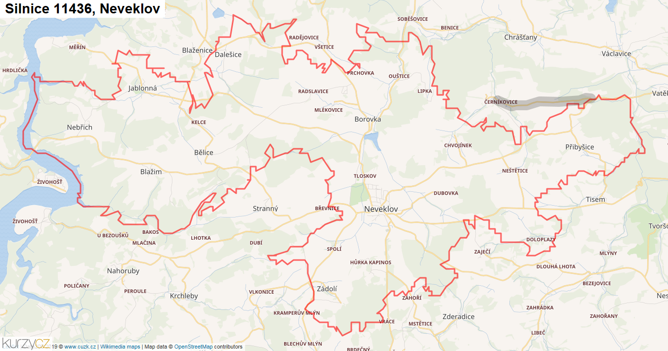 Neveklov, Silnice 11436 - Mapa
