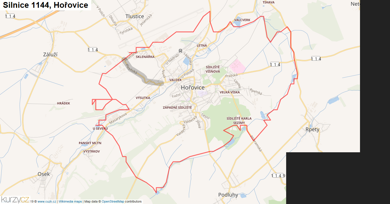Hořovice, Silnice 1144 - Mapa