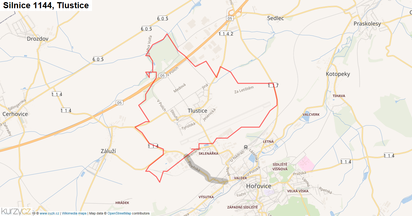 Tlustice, Silnice 1144 - Mapa
