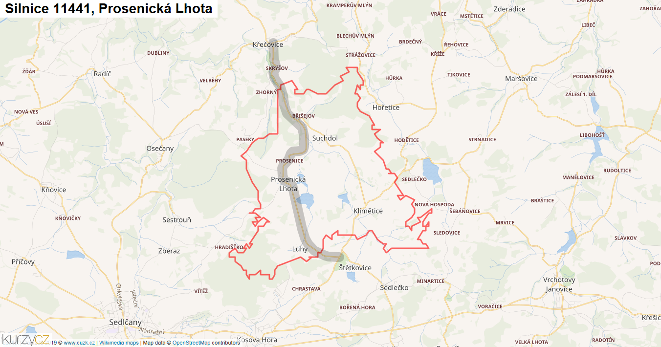 Prosenická Lhota, Silnice 11441 - Mapa