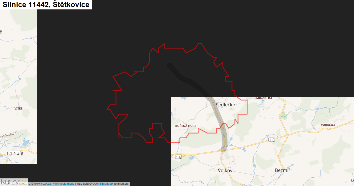 Štětkovice, Silnice 11442 - Mapa