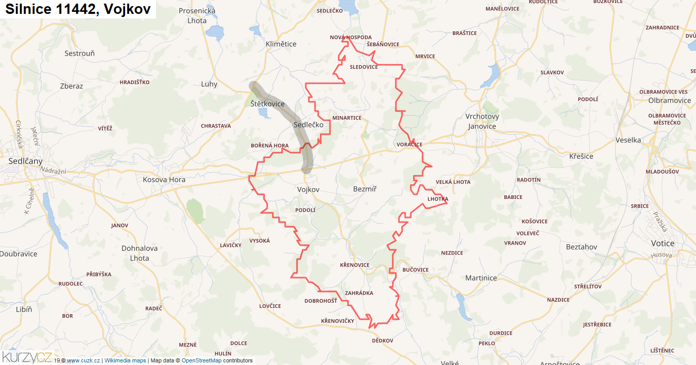 Vojkov, Silnice 11442 - Mapa