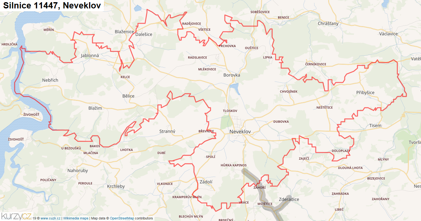 Neveklov, Silnice 11447 - Mapa