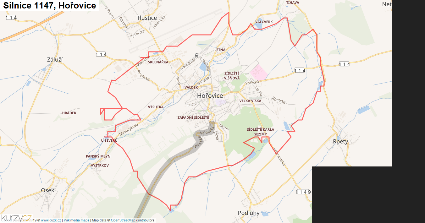 Hořovice, Silnice 1147 - Mapa