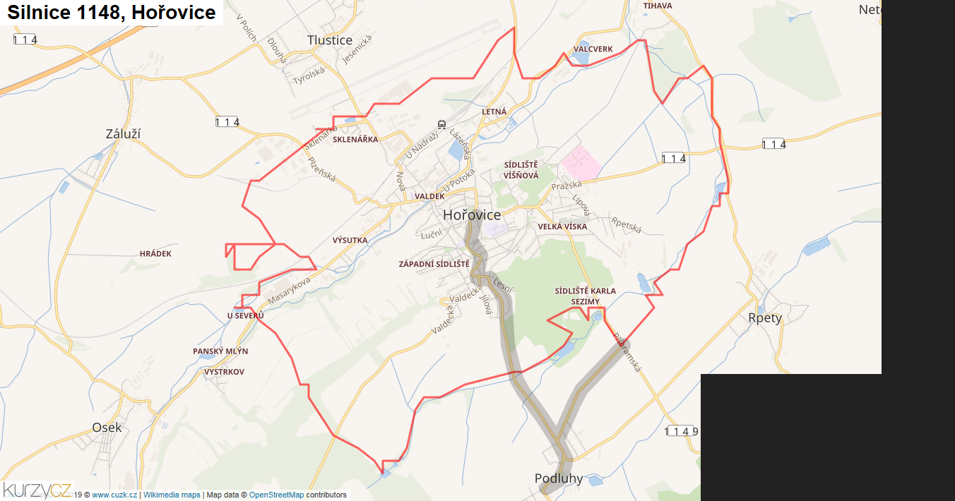 Hořovice, Silnice 1148 - Mapa