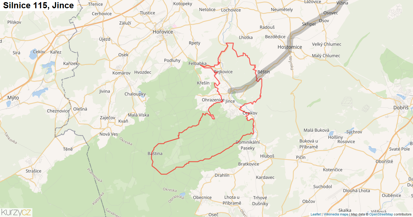 Jince, Silnice 115 - Mapa