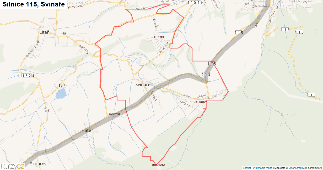 Svinaře, Silnice 115 - Mapa
