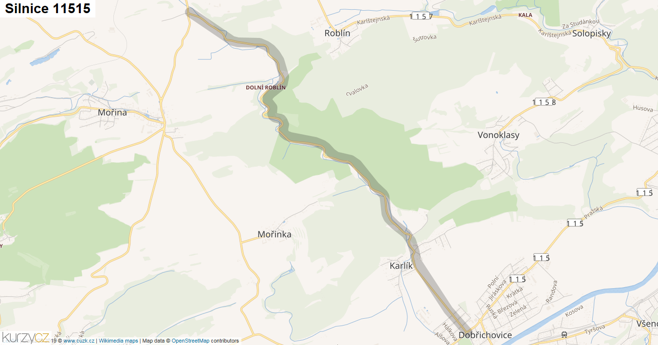 Silnice 11515 - mapa Silnice 11515