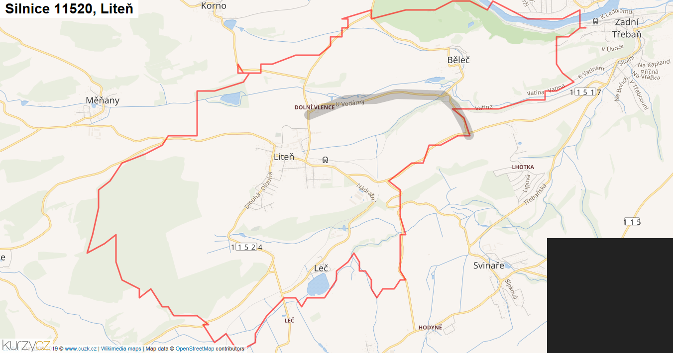 Liteň, Silnice 11520 - Mapa