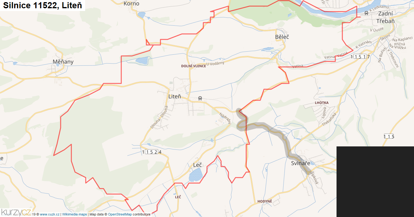 Liteň, Silnice 11522 - Mapa