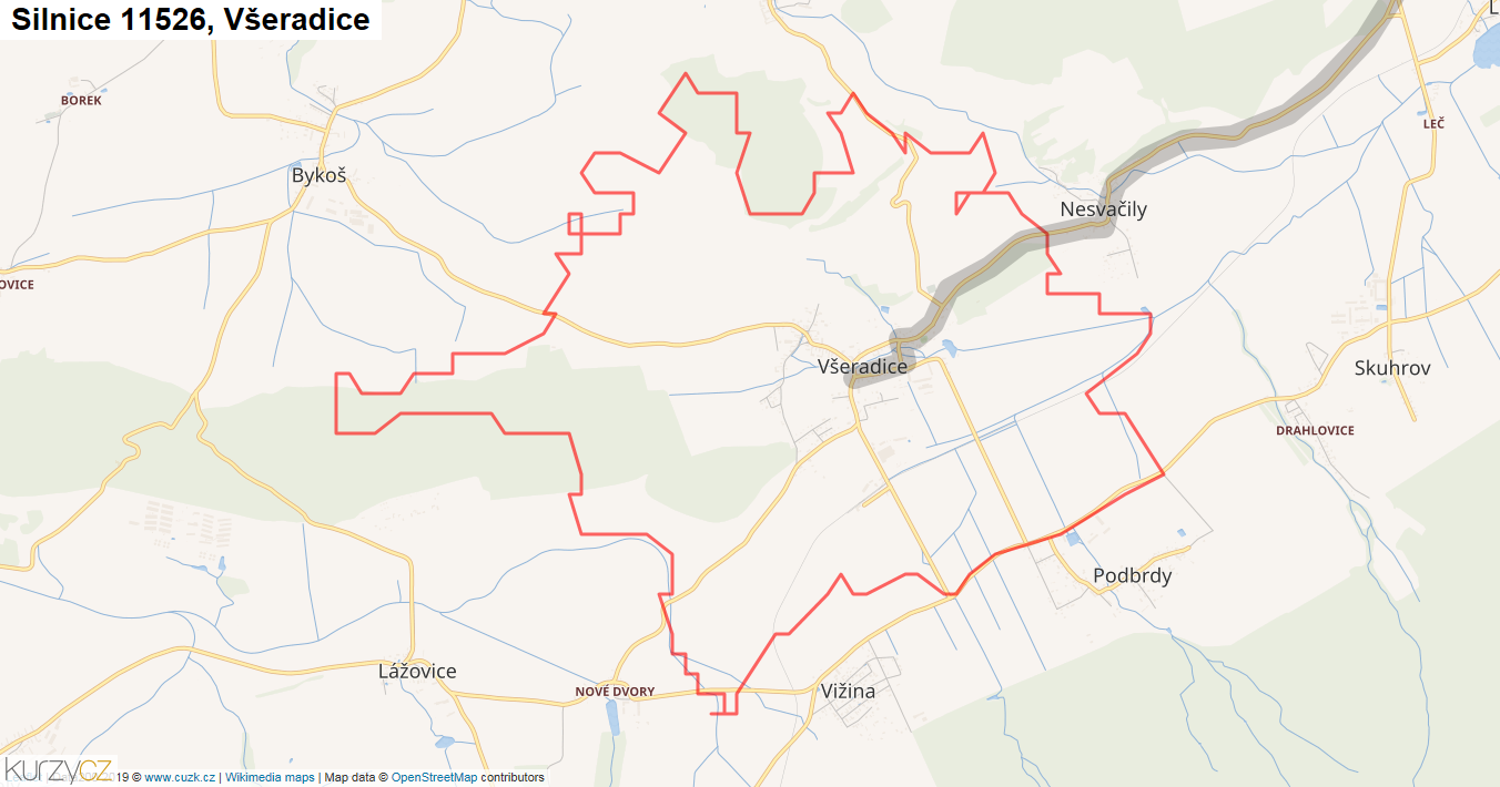 Všeradice, Silnice 11526 - Mapa