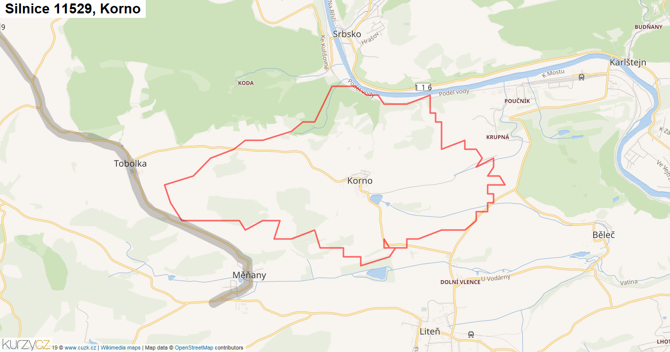Korno, Silnice 11529 - Mapa