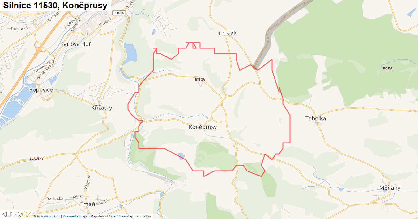 Koněprusy, Silnice 11530 - Mapa