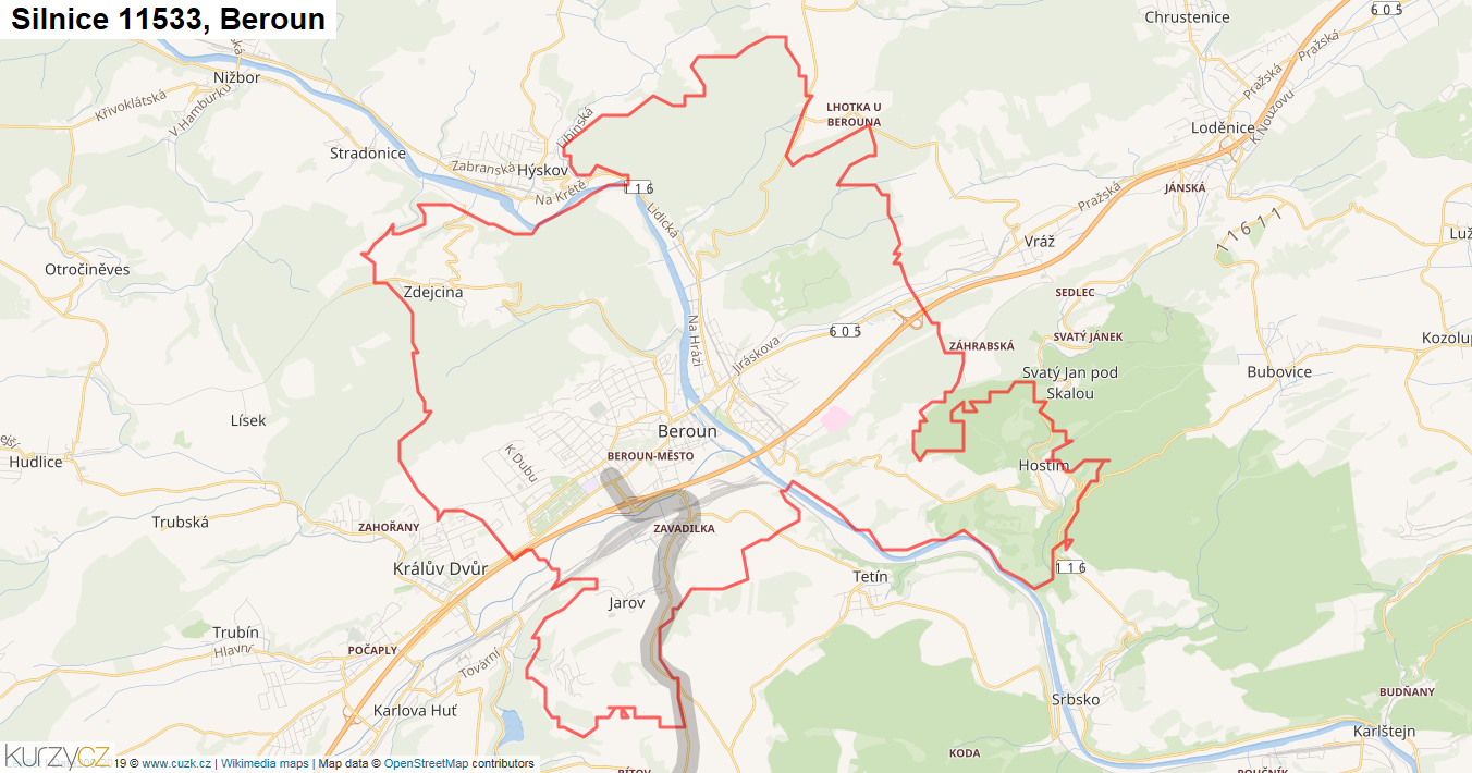 Beroun, Silnice 11533 - Mapa