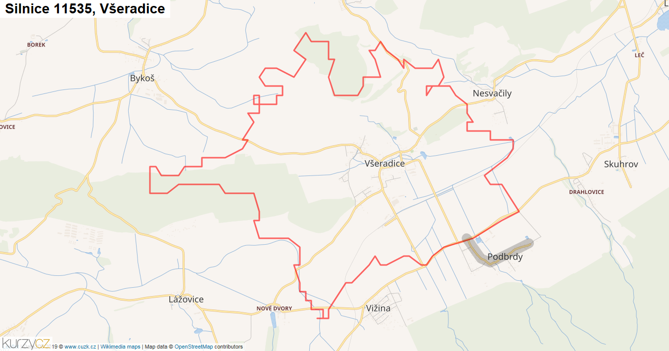 Všeradice, Silnice 11535 - Mapa