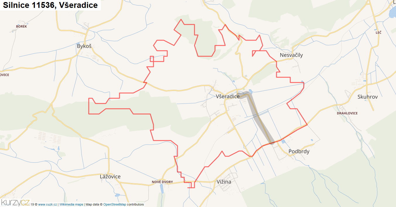 Všeradice, Silnice 11536 - Mapa