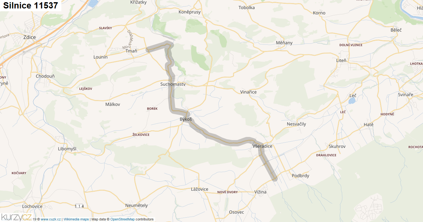 Silnice 11537 - mapa Silnice 11537